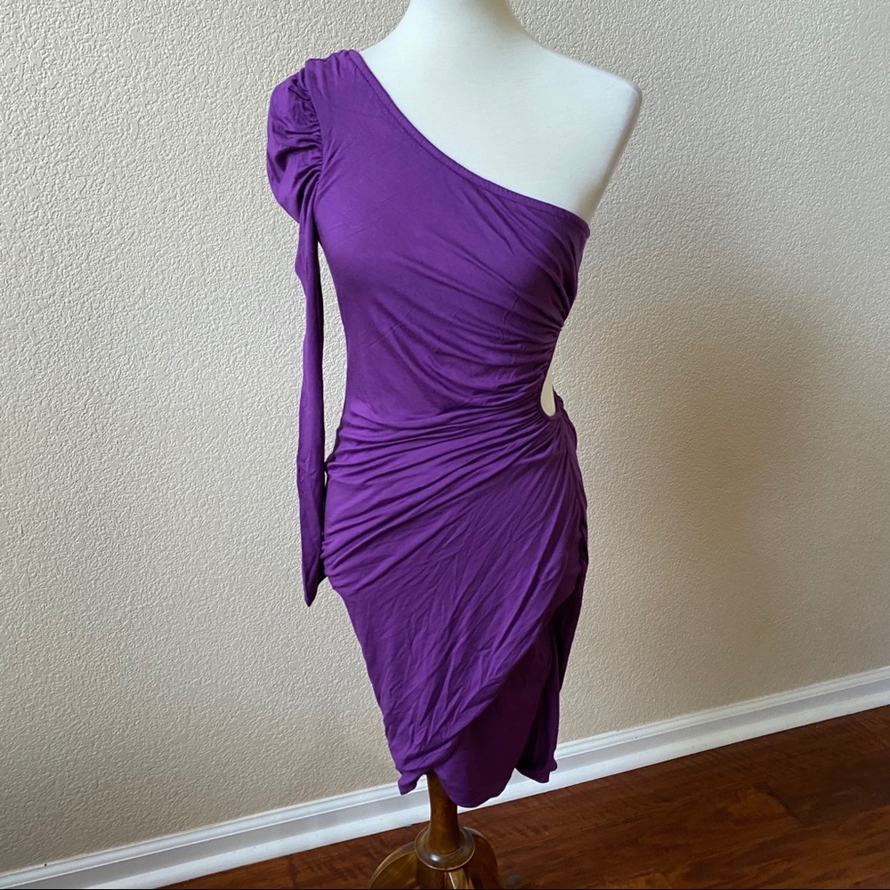 Purple Wrap Bebe Kardashian Asymmetric Dress